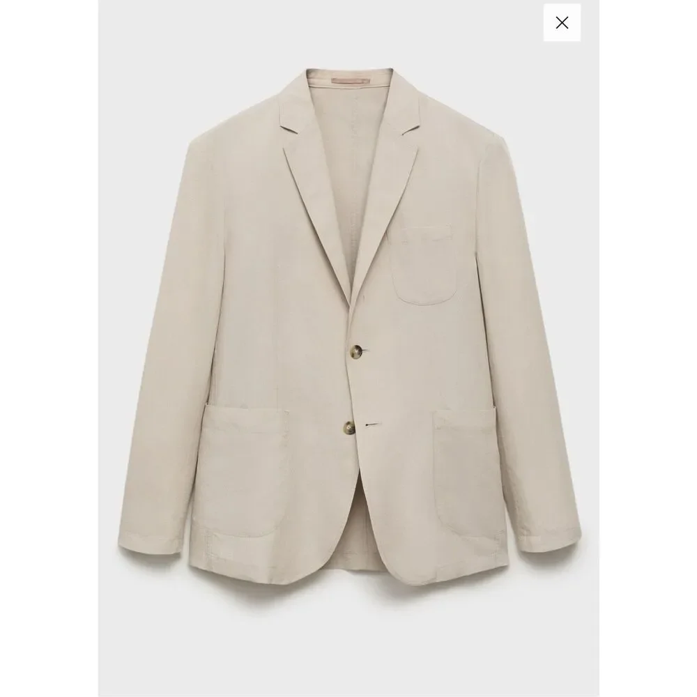 MNG by MANGO $250 Delave Smart Slim Fit Linen Lyocell Blazer Ecru Mens 46 NEW